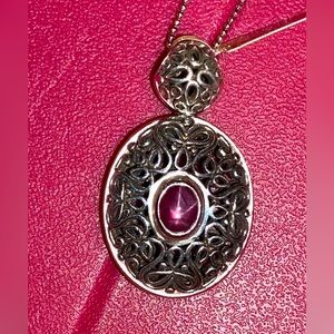 Indian Star Ruby Pendant & Chain 20” 925 Silver